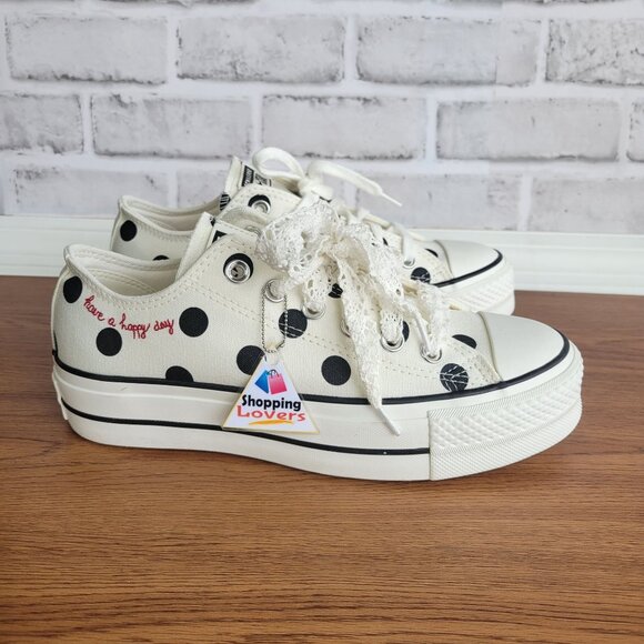 ❤️Converse Chuck Taylor Lift Platform Polka Dots 9.5 Women Shoes White A10689C❤️ - Picture 9 of 16